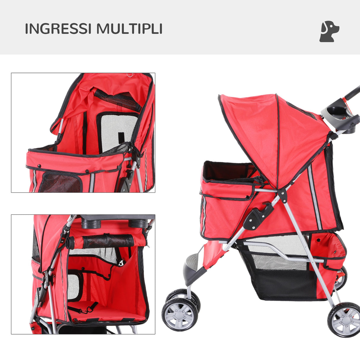easycomfort easycomfort passeggino per cani carrello per animali domestici rosso 75x45x97cm ean 8054111849777