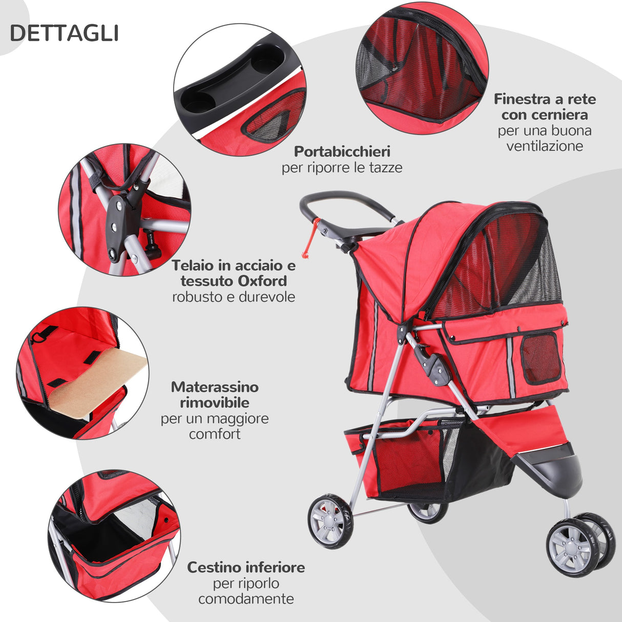 easycomfort easycomfort passeggino per cani carrello per animali domestici rosso 75x45x97cm ean 8054111849777