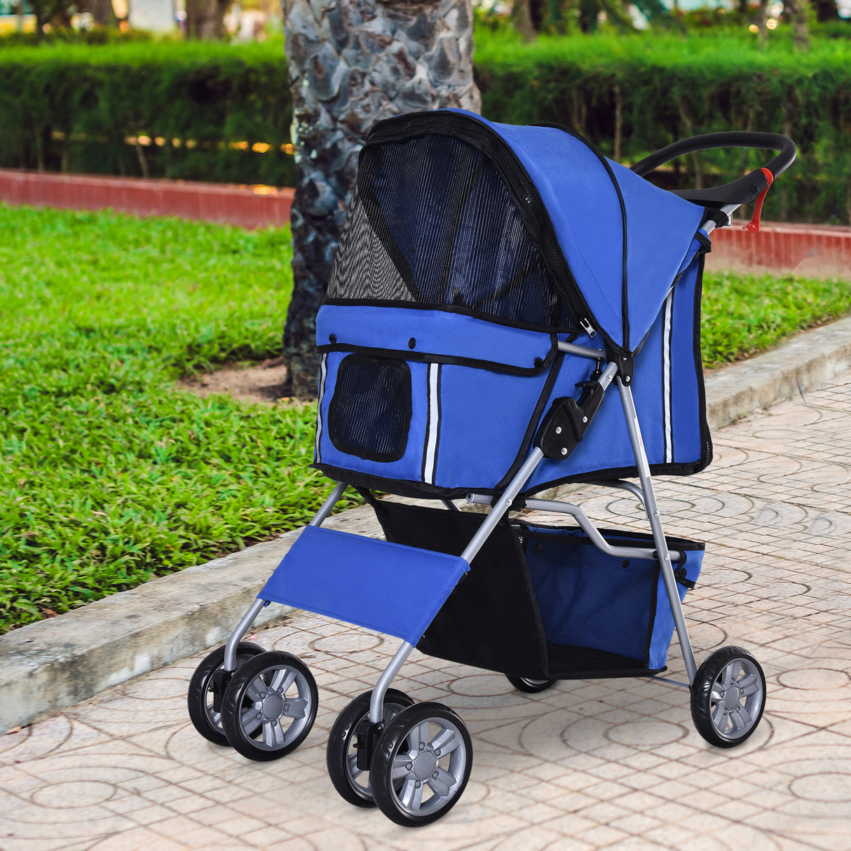 easycomfort easycomfort passeggino per cani pieghevole in tessuto con cestino e portabicchieri 75x45x97cm blu