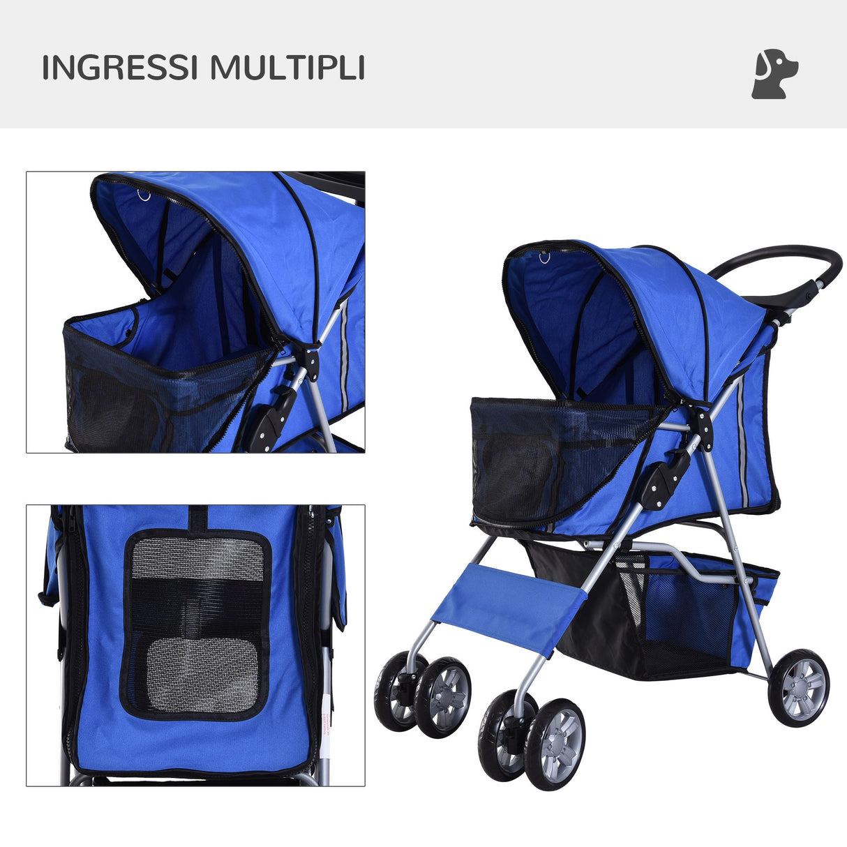 easycomfort easycomfort passeggino per cani pieghevole in tessuto con cestino e portabicchieri 75x45x97cm blu