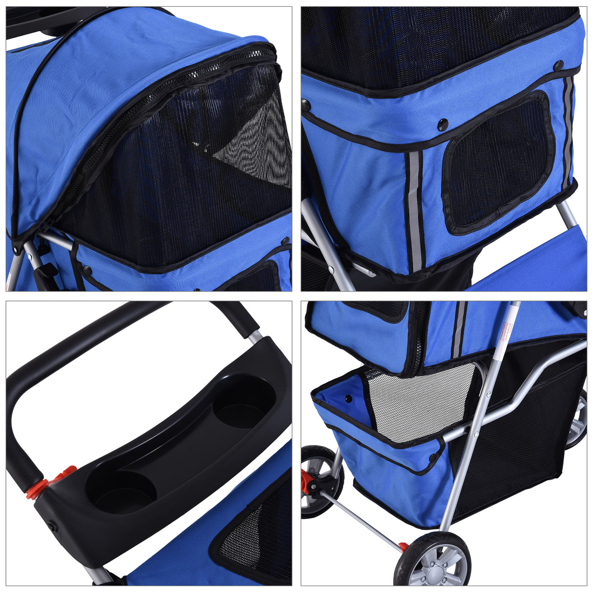 easycomfort easycomfort passeggino per cani pieghevole in tessuto con cestino e portabicchieri 75x45x97cm blu