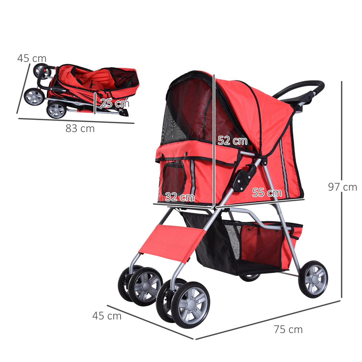 easycomfort easycomfort passeggino per cani pieghevole carrello per animali domestici rosso 75 x 45 x 97cm ean 8054111849135