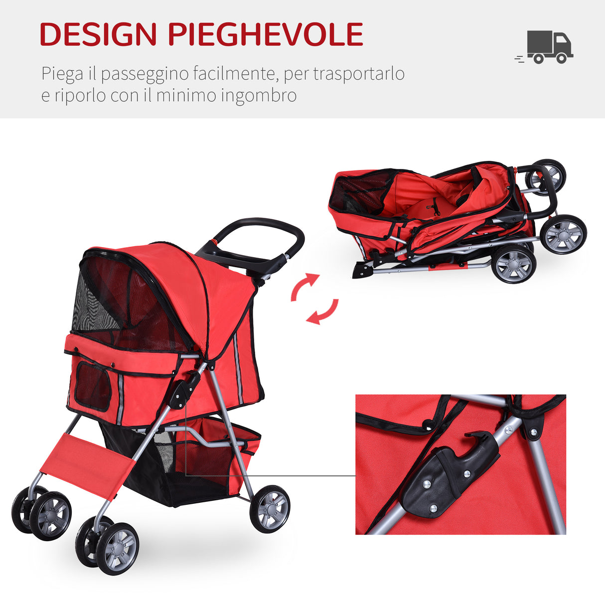 easycomfort easycomfort passeggino per cani pieghevole carrello per animali domestici rosso 75 x 45 x 97cm ean 8054111849135