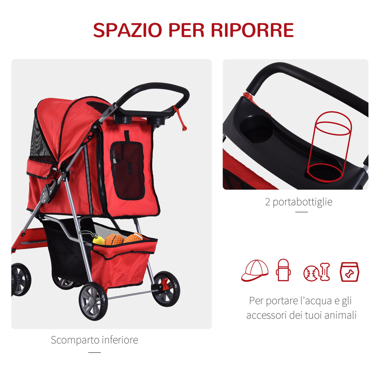 easycomfort easycomfort passeggino per cani pieghevole carrello per animali domestici rosso 75 x 45 x 97cm ean 8054111849135