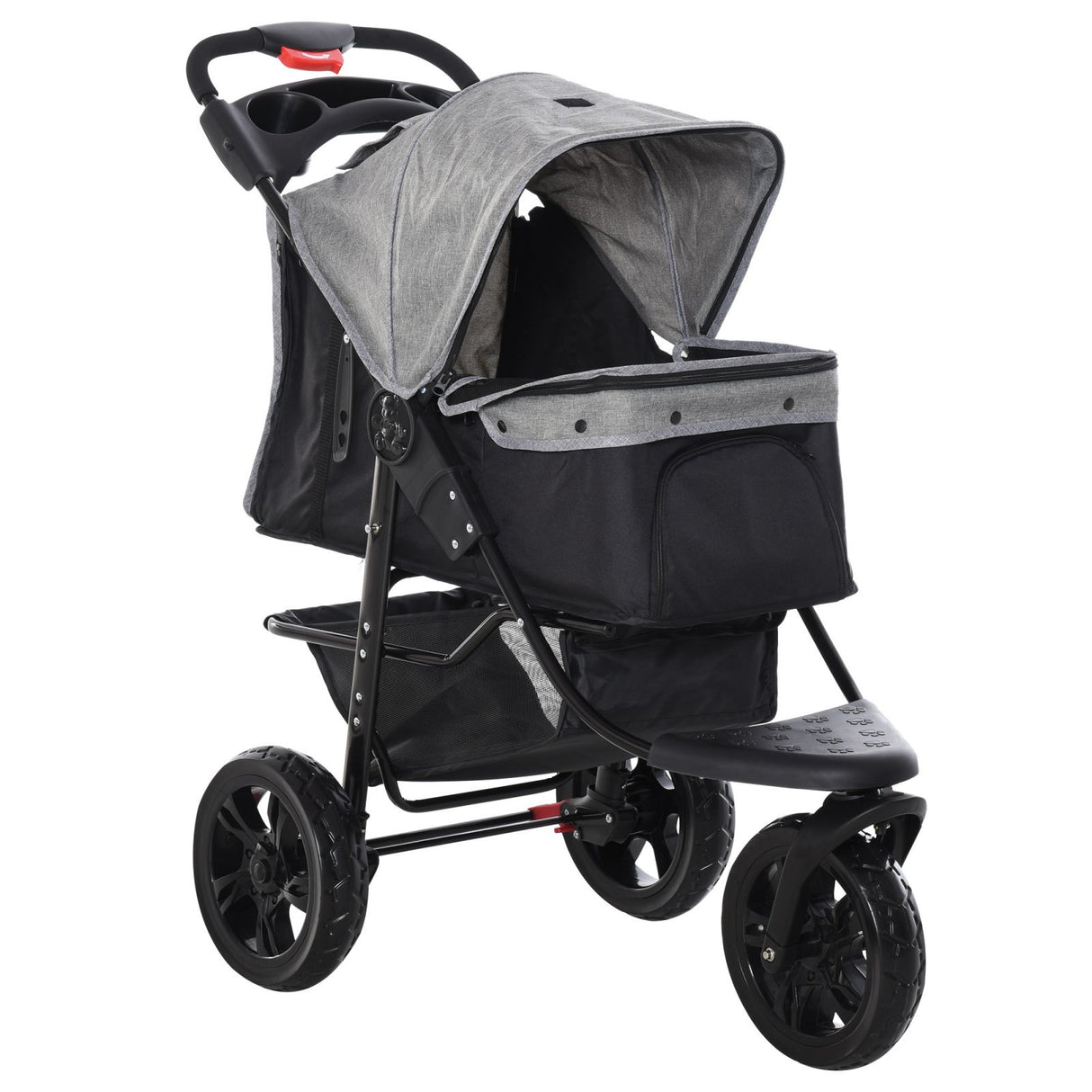 easycomfort easycomfort passeggino per cani pieghevole a 3 ruote con freno cestino portaoggetti e porta bottiglia in acciaio e oxford grigio e nero 109.5x54.5x106.5cm