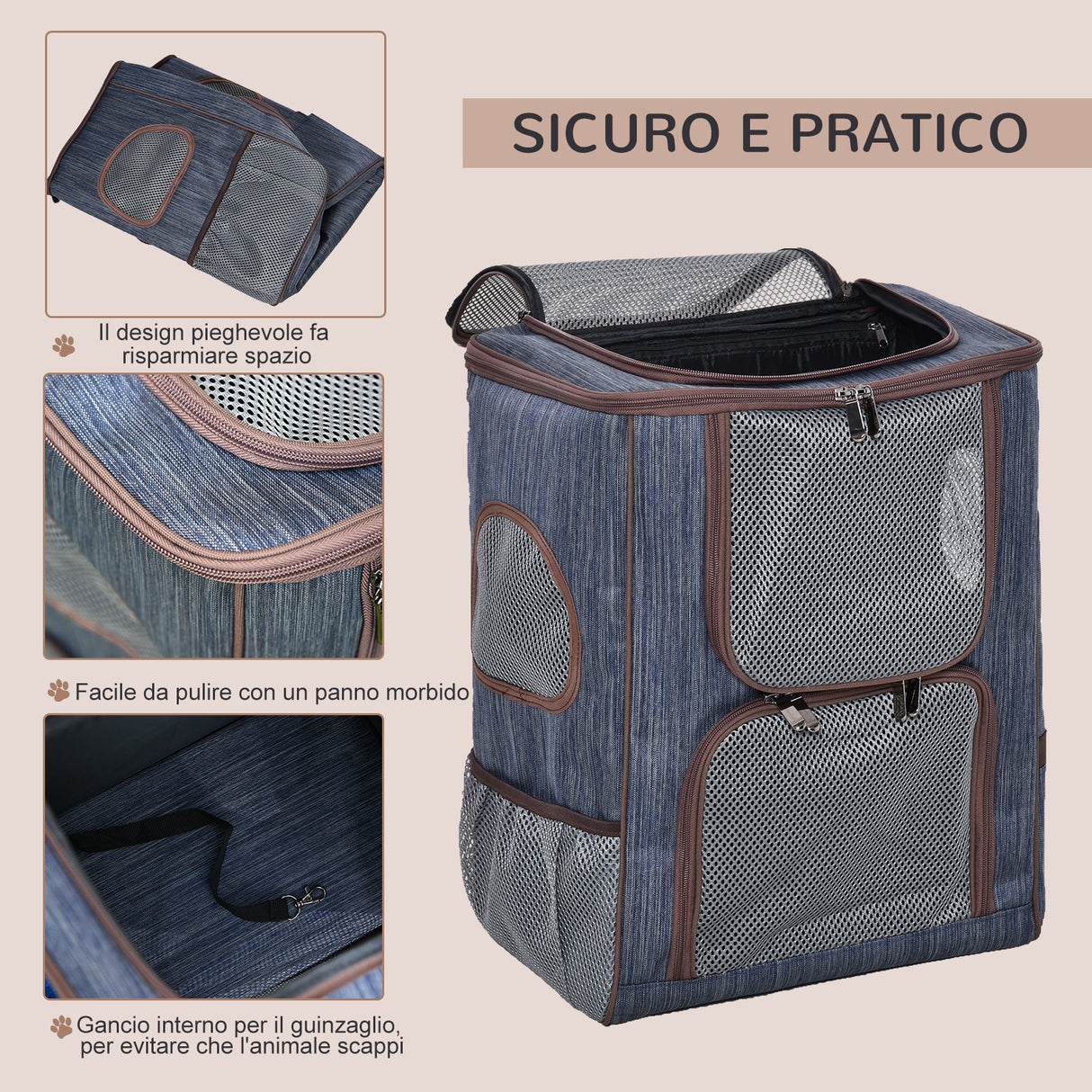 easycomfort easycomfort zaino trasportino per cani e gatti in oxford cuscino rimovibile e lavabile con rete traspirante 35x28.5x45cm blu