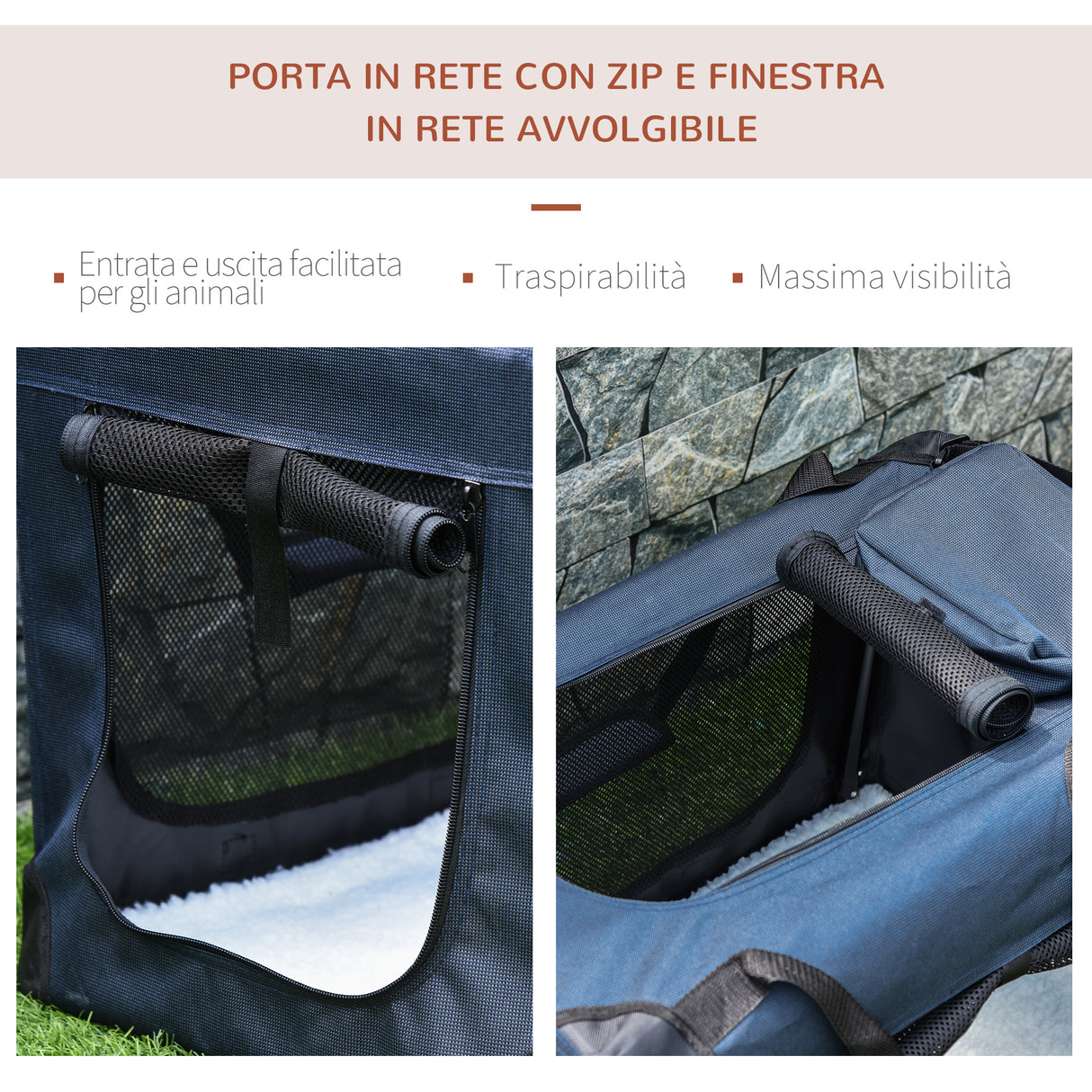 easycomfort easycomfort borsa per cani a 3 ingressi con cuscino e sacche portaoggetti in tessuto oxford blu e metallo 70x51x50 cm