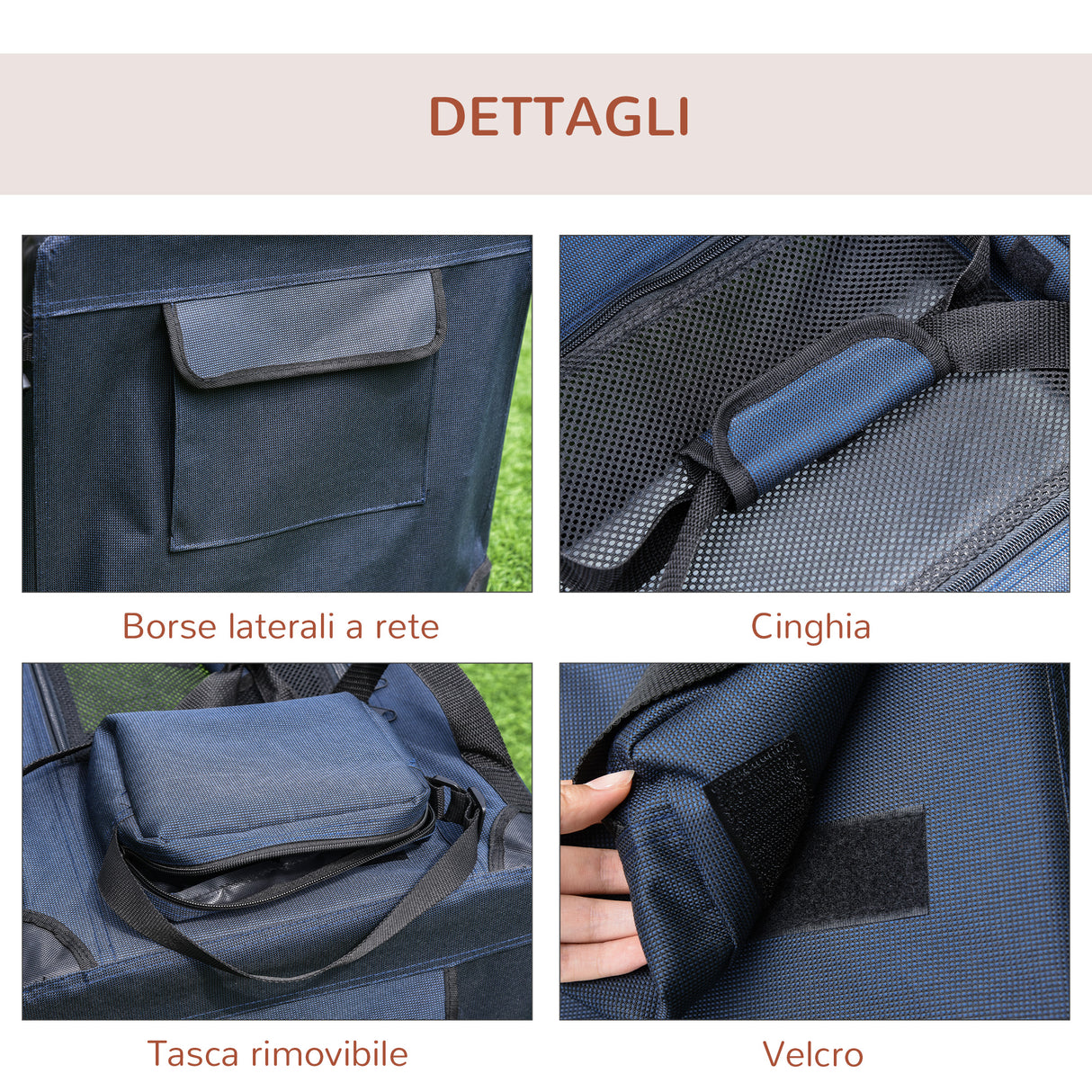 easycomfort easycomfort borsa per cani a 3 ingressi con cuscino e sacche portaoggetti in tessuto oxford blu e metallo 70x51x50 cm