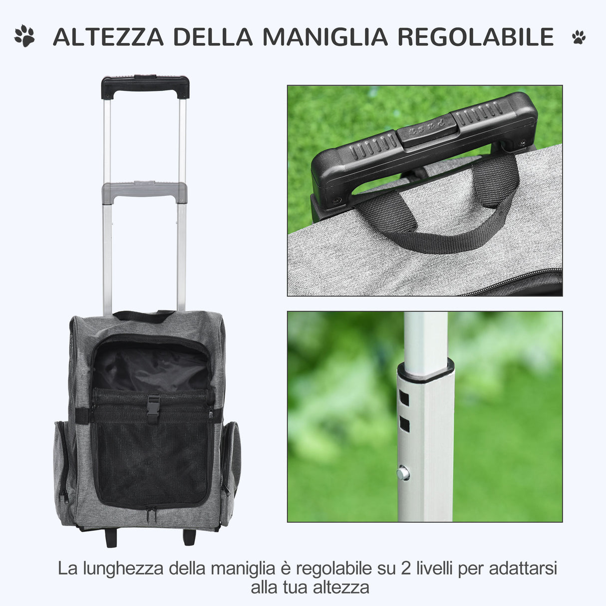 easycomfort easycomfort trasportino zaino per cani e gatti con tasche laterali maniglia telescopica e ruote 42x25x55cm grigio