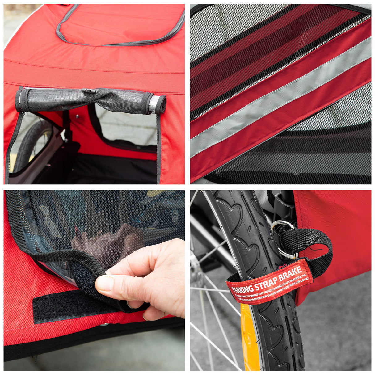 easycomfort easycomfort rimorchio cani con ingresso a cerniera ruote e bandiera in acciaio e tessuto oxford rosso argento nero