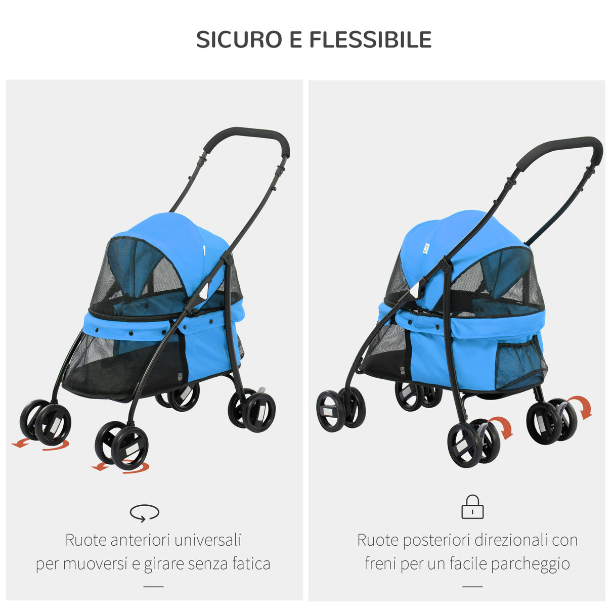 easycomfort easycomfort passeggino per cani pieghevole con tettuccio regolabile e ruote girevoli 82x47x97cm blu