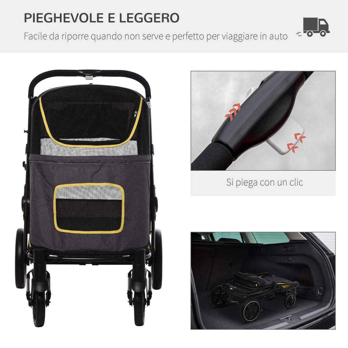 easycomfort easycomfort passeggino pieghevole per cani di taglia media con ingressi a cerniera e finestre a rete 112x65x100 cm