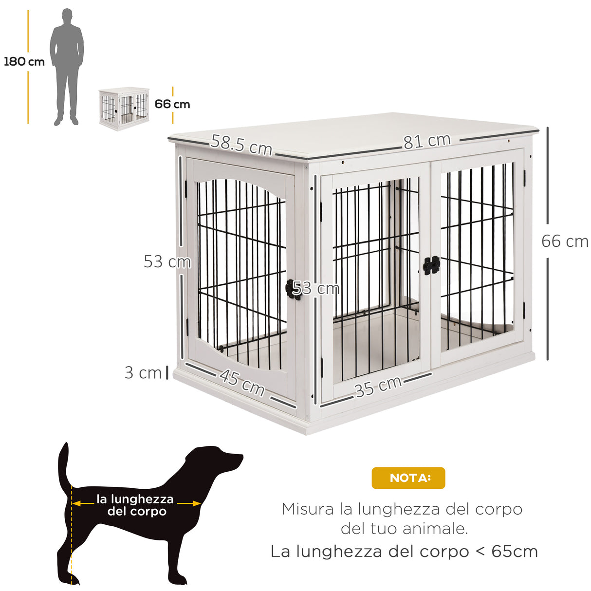easycomfort easycomfort casetta per cani fino 30kg da interno in legno e acciaio 58.5x81x 66cm bianco