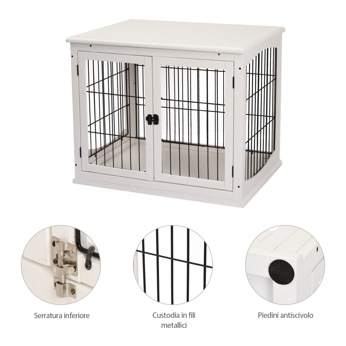 easycomfort easycomfort casetta per cani fino 30kg da interno in legno e acciaio 58.5x81x 66cm bianco