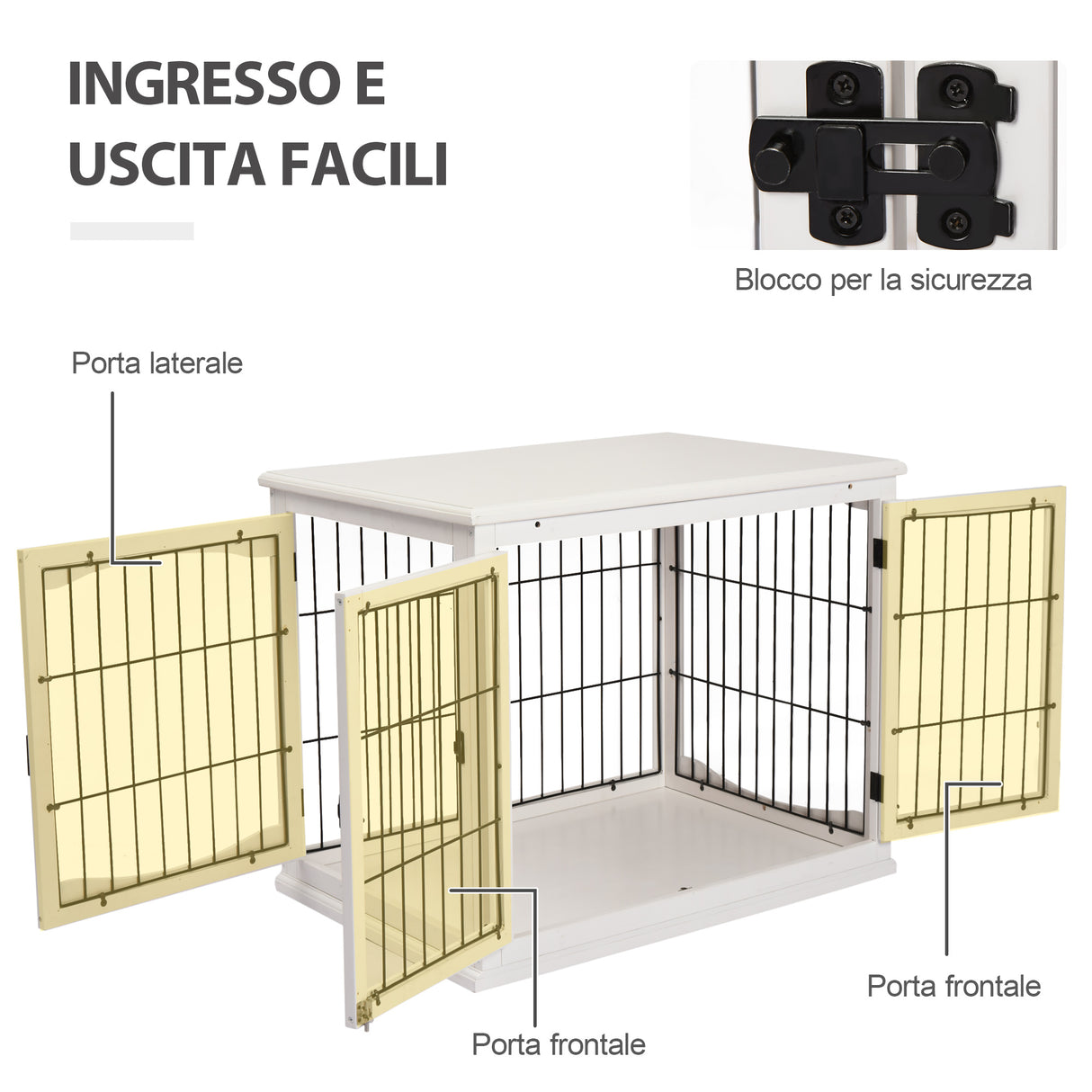 easycomfort easycomfort casetta per cani fino 30kg da interno in legno e acciaio 58.5x81x 66cm bianco