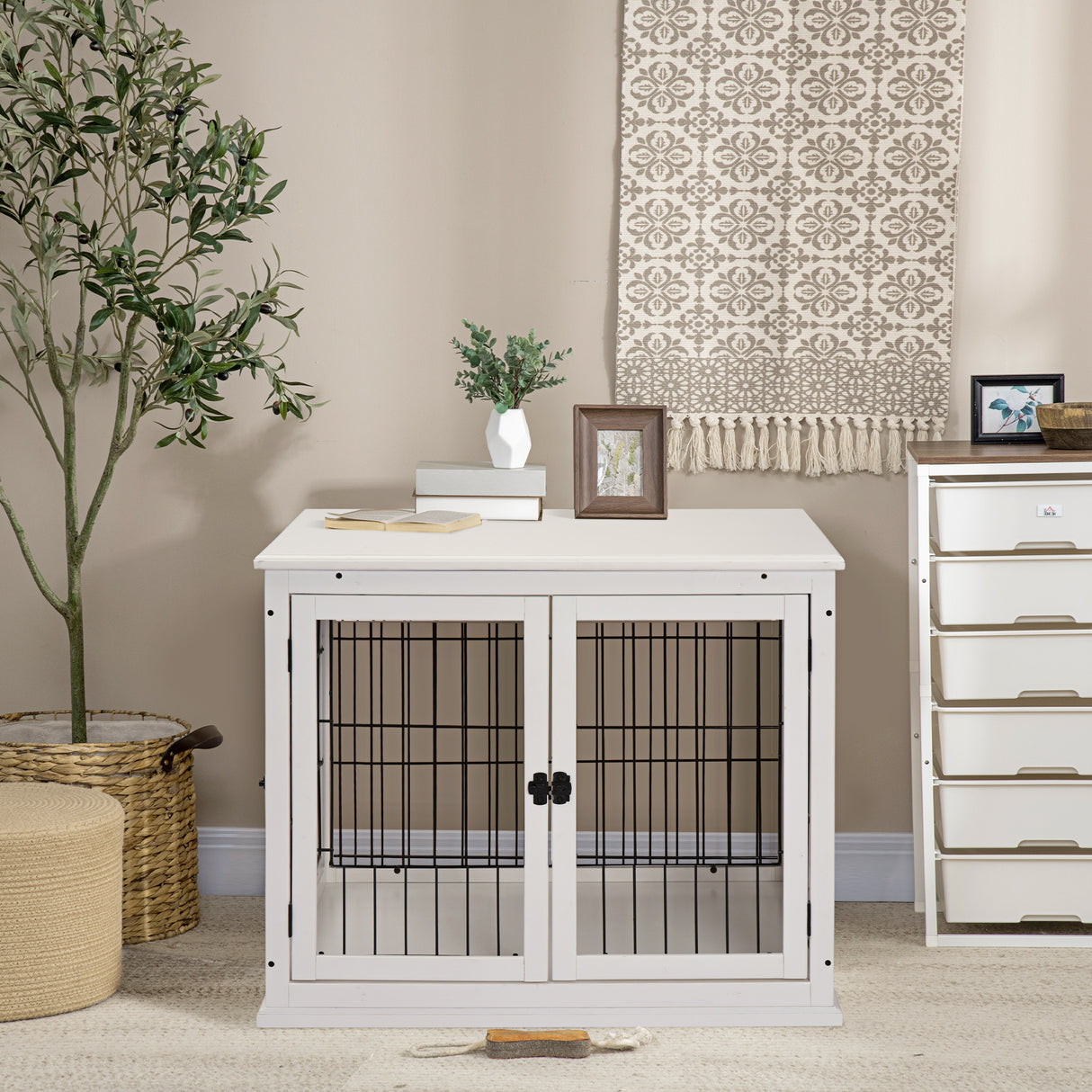 easycomfort easycomfort casetta per cani fino 30kg da interno in legno e acciaio 58.5x81x 66cm bianco