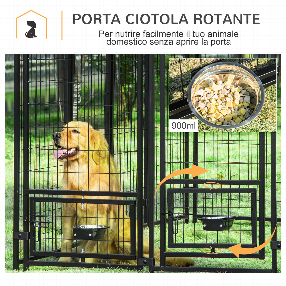 easycomfort easycomfort kennel per cani in acciaio per interni ed esterni con tettuccio in tessuto oxford e 2 ciotole 244x122x183 cm
