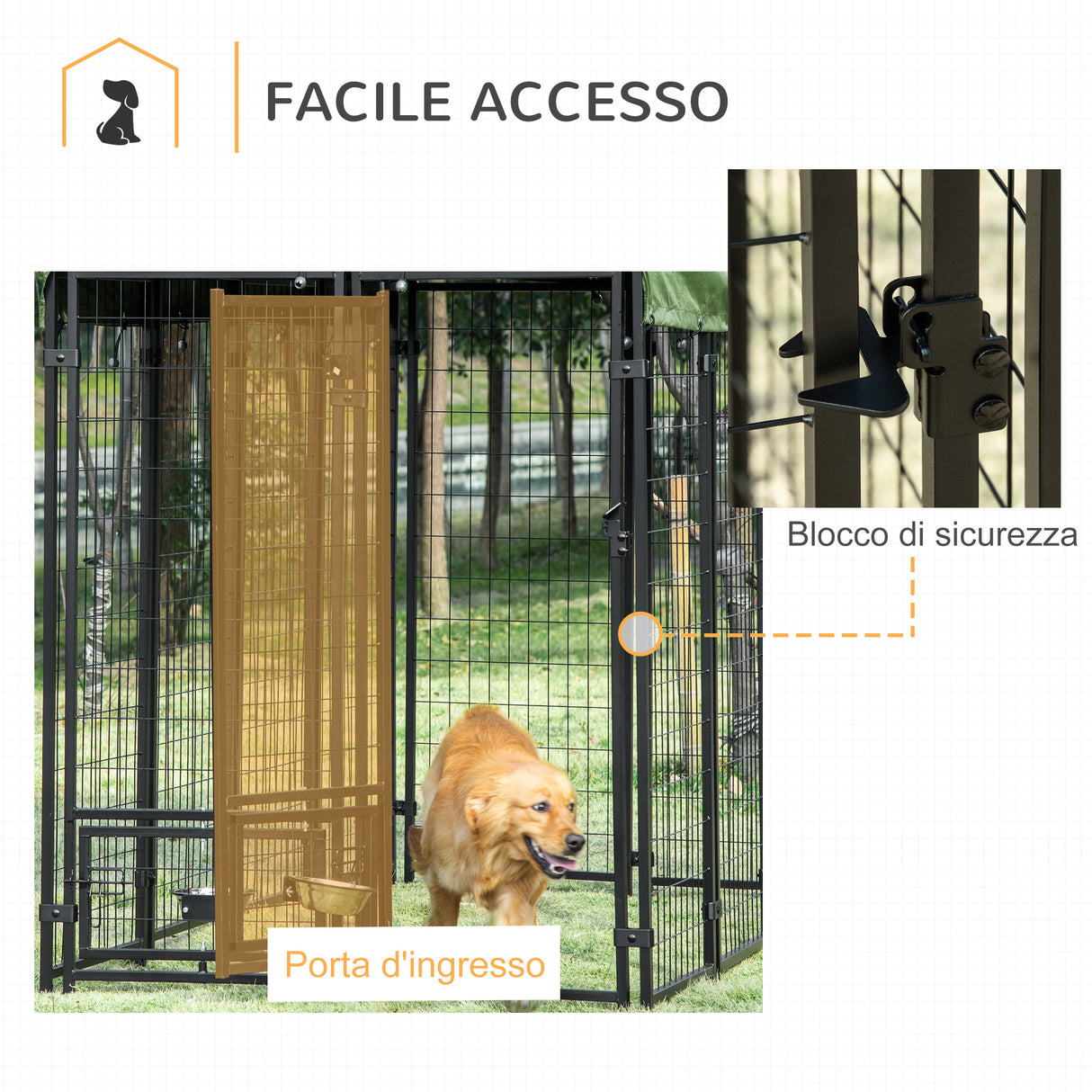 easycomfort easycomfort kennel per cani in acciaio per interni ed esterni con tettuccio in tessuto oxford e 2 ciotole 244x122x183 cm