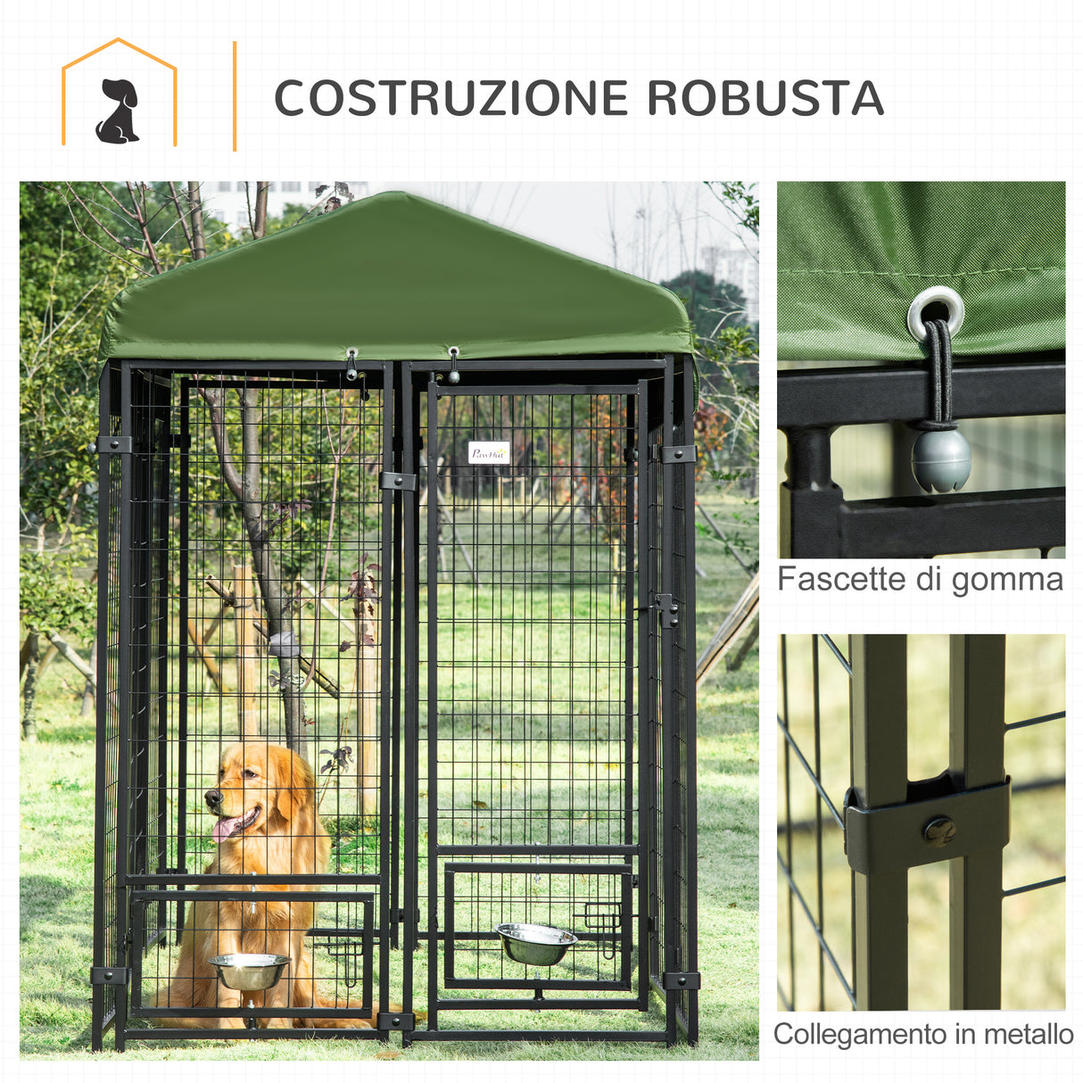 easycomfort easycomfort kennel per cani in acciaio per interni ed esterni con tettuccio in tessuto oxford e 2 ciotole 244x122x183 cm