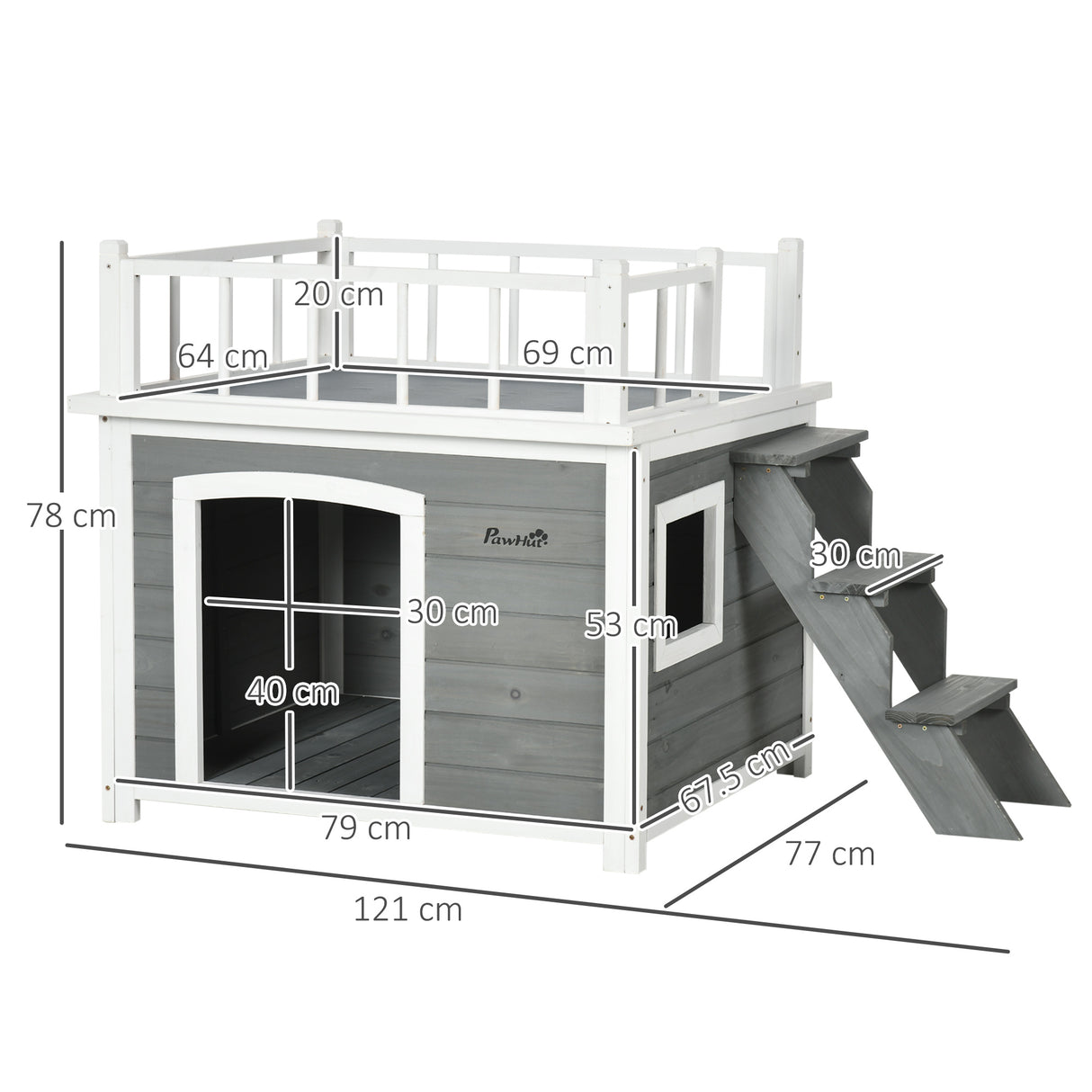 easycomfort easycomfort casetta per cani con terrazza scaletta e finestra 121x77x78cm grigio chiaro