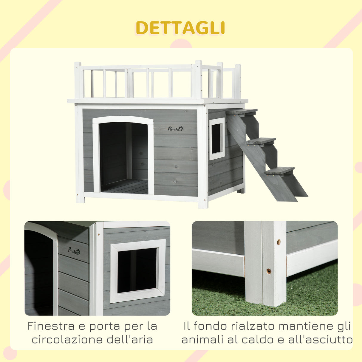 easycomfort easycomfort casetta per cani con terrazza scaletta e finestra 121x77x78cm grigio chiaro