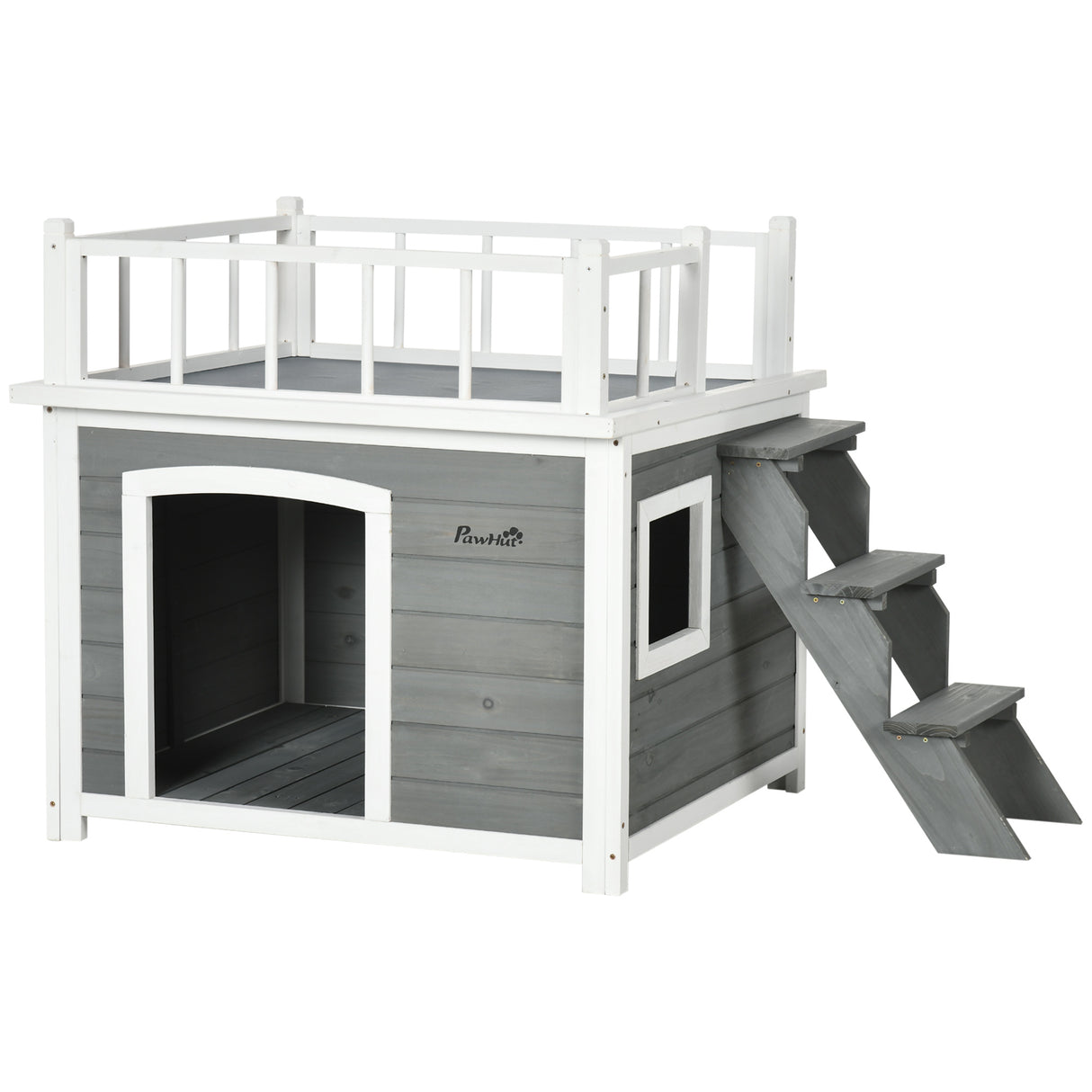 easycomfort easycomfort casetta per cani con terrazza scaletta e finestra 121x77x78cm grigio chiaro