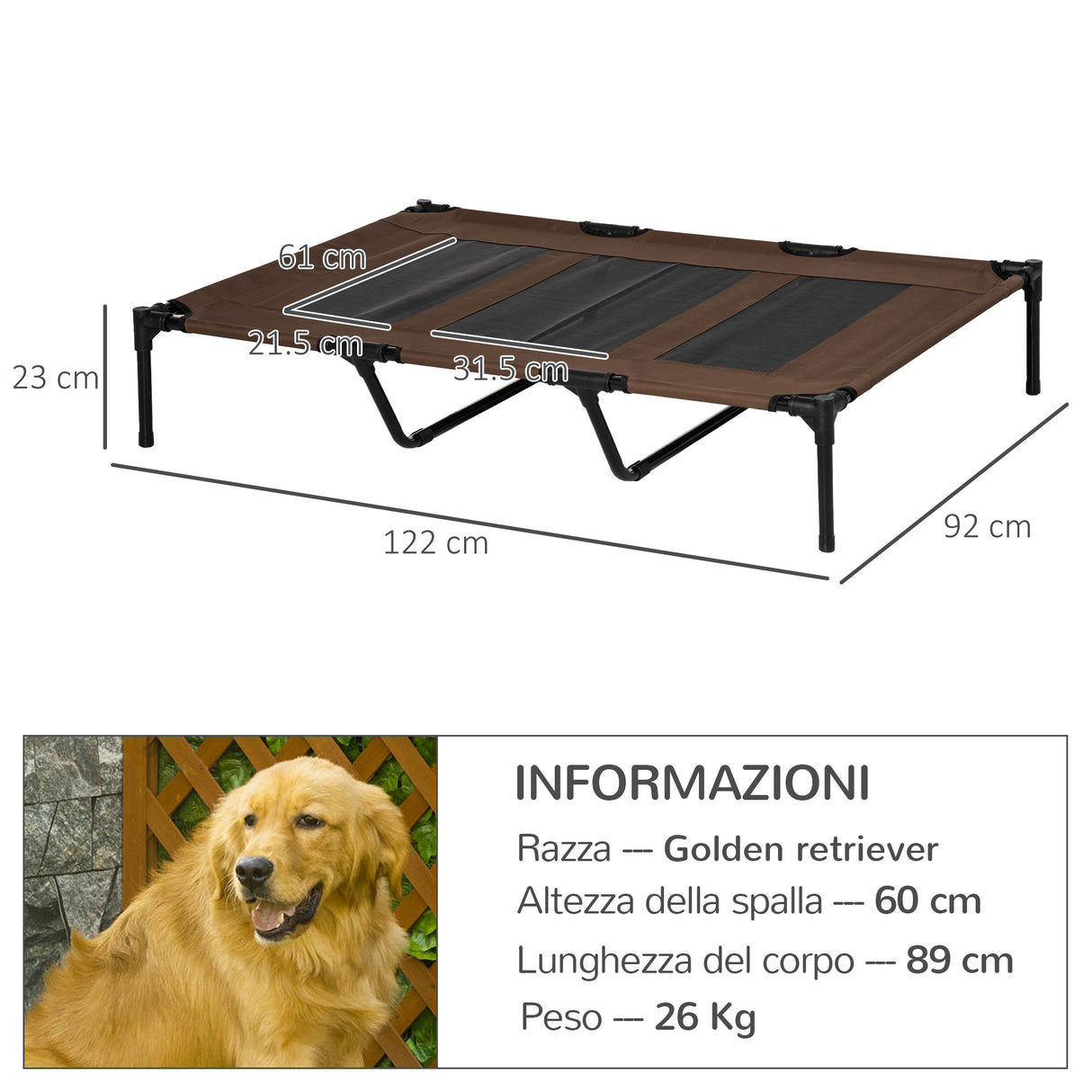 easycomfort easycomfort brandina lettino per cani pieghevole in metallo e tessuto oxford con sacca di trasporto 122x92x23cm marrone e nero ean 8054111847766