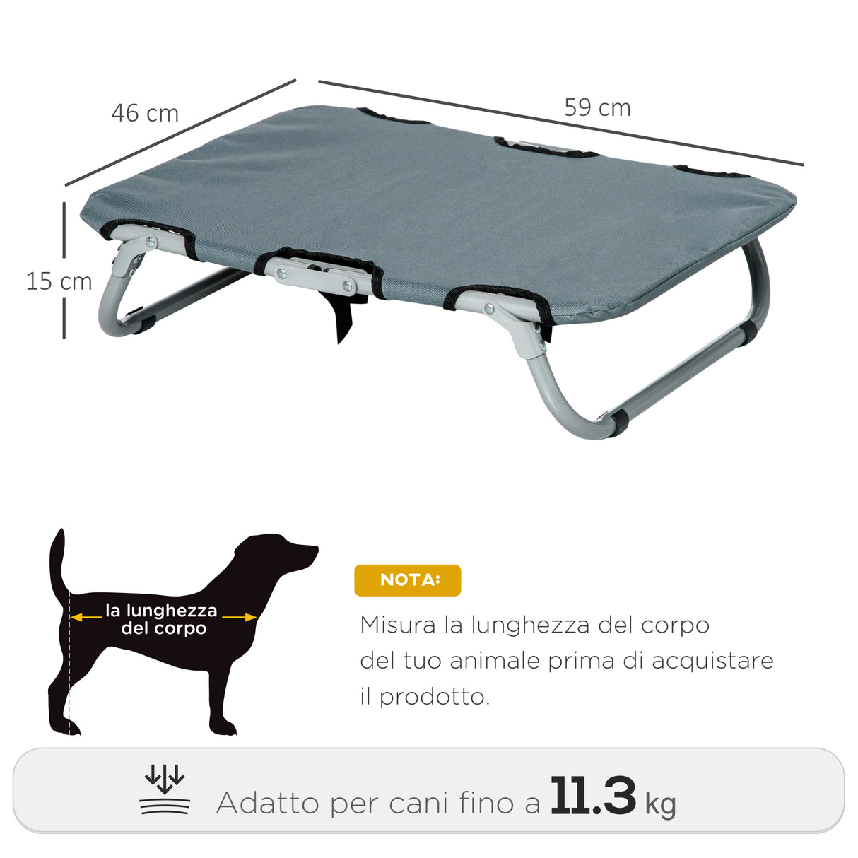 easycomfort easycomfort lettino per cani pieghevole in acciaio e tessuto oxford per interni ed esterni 59x46x15cm grigia