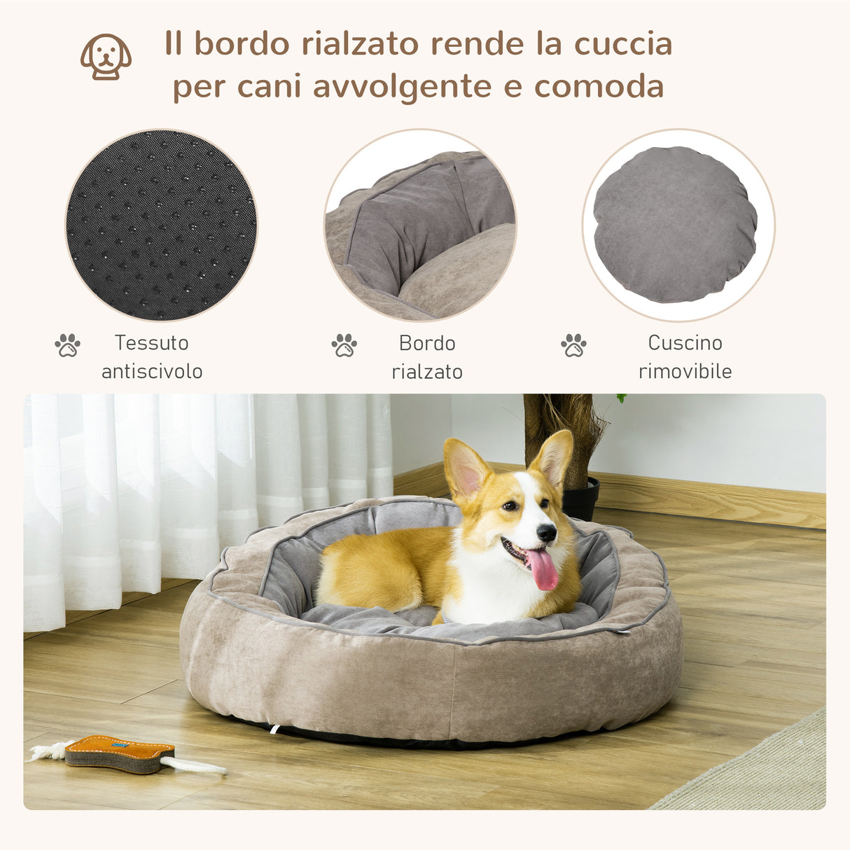 easycomfort easycomfort cuccia per cani e gatti imbottita con cuscino e bordi rialzati lettino per animali rivestimento in tessuto 85x85x35cm grigio