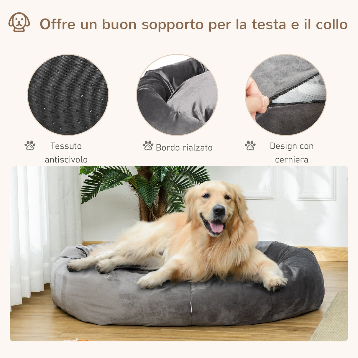 easycomfort easycomfort cuccia per cani imbottita con bordi rialzati e cuscino rivestimento in velluto sfoderabile 132x89x28cm grigio scuro