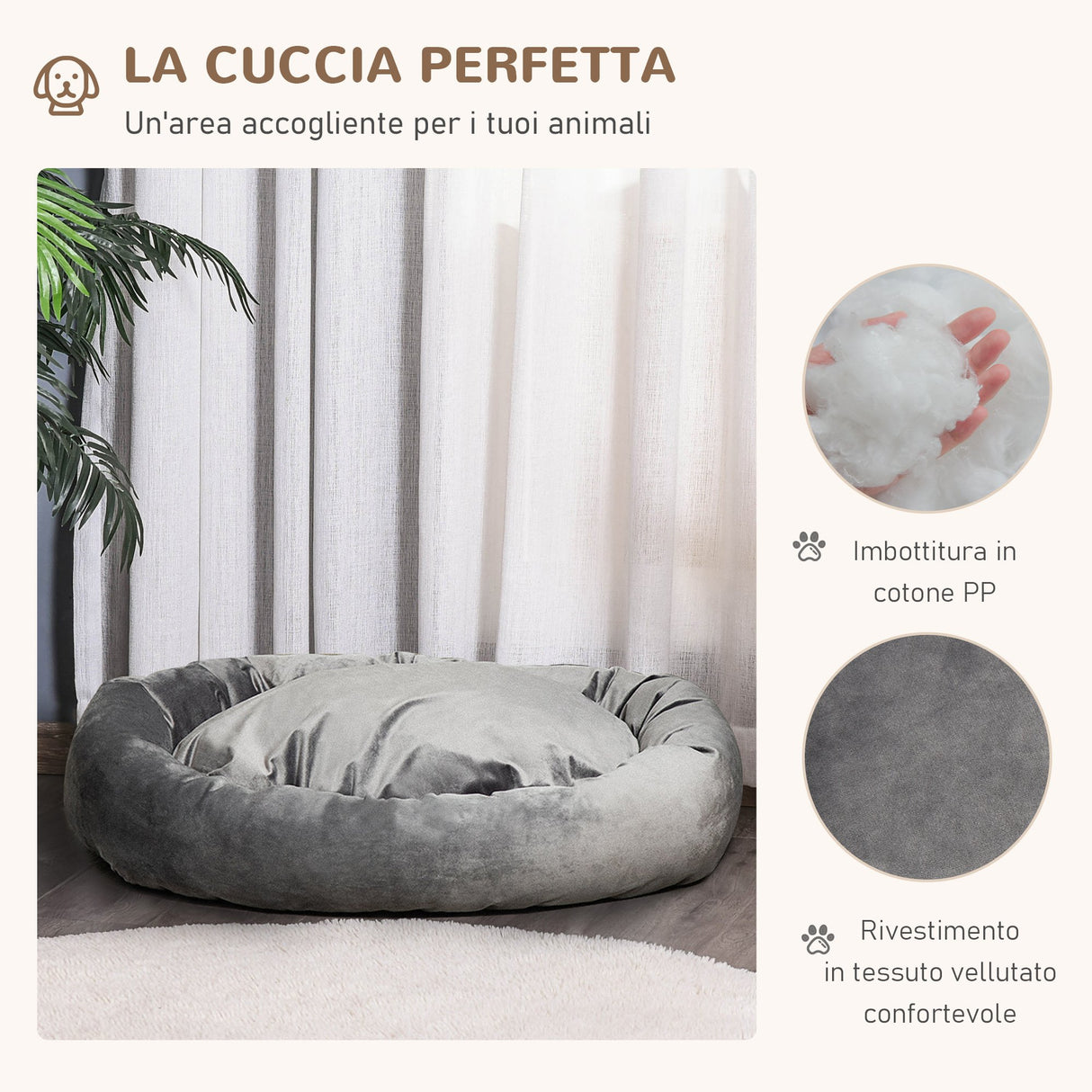 easycomfort easycomfort cuccia per cani imbottita con bordi rialzati e cuscino rivestimento in velluto sfoderabile 132x89x28cm grigio scuro