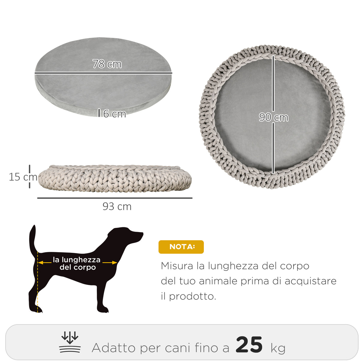 easycomfort easycomfort cuccia per cani e gatti rotonda con bordi rialzati e cuscino lettino per cani imbottito effetto velluto 93x15cm grigia