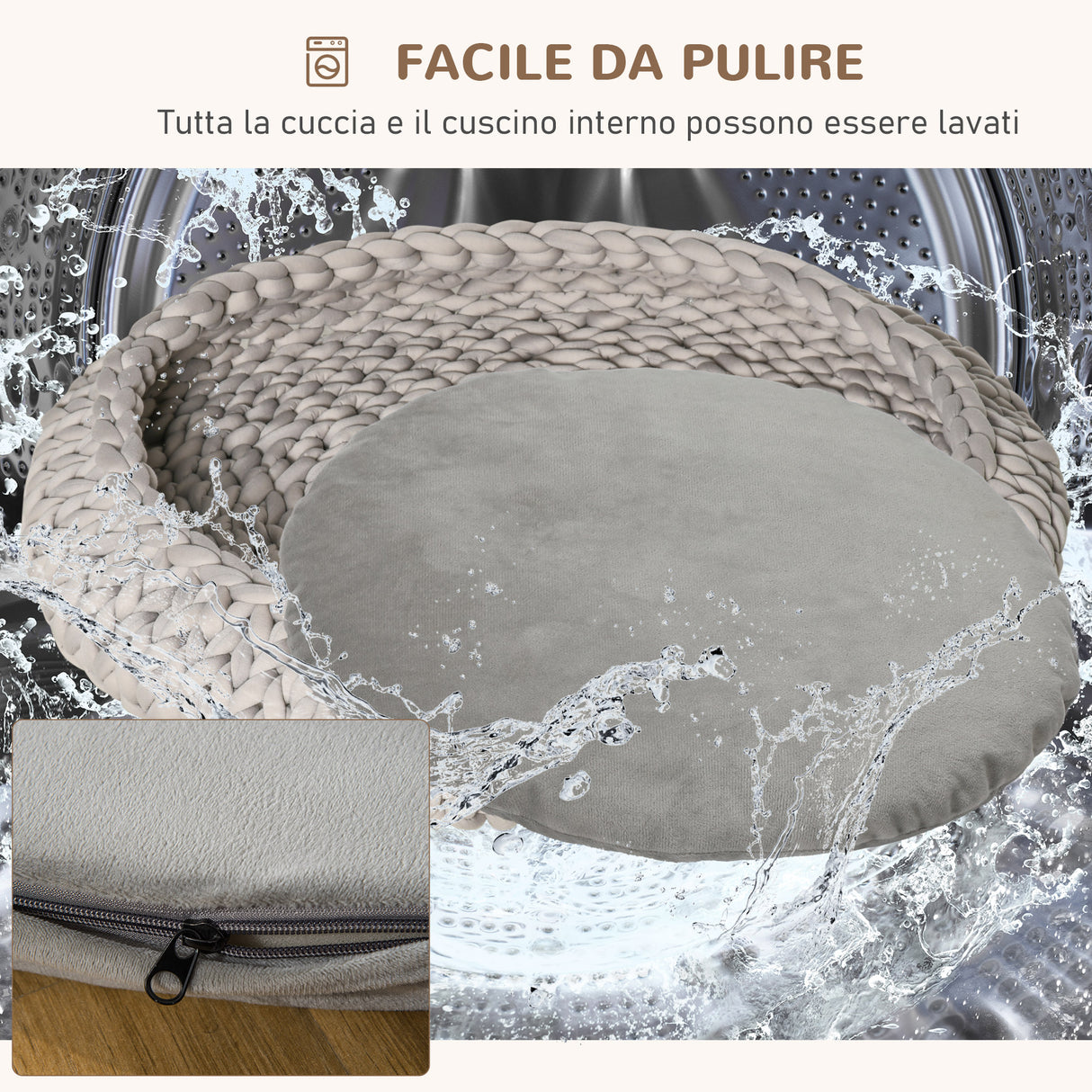 easycomfort easycomfort cuccia per cani e gatti rotonda con bordi rialzati e cuscino lettino per cani imbottito effetto velluto 93x15cm grigia