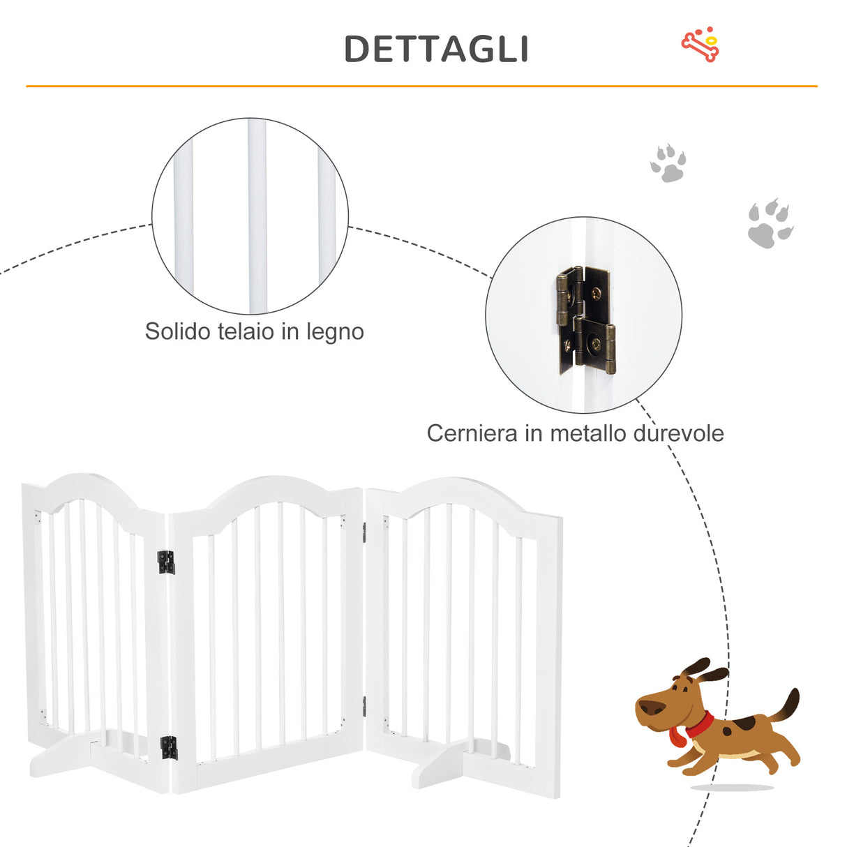 easycomfort easycomfort cancellino per cani pieghevole a 3 sezioni in legno 154.5x29.5x61cm bianco