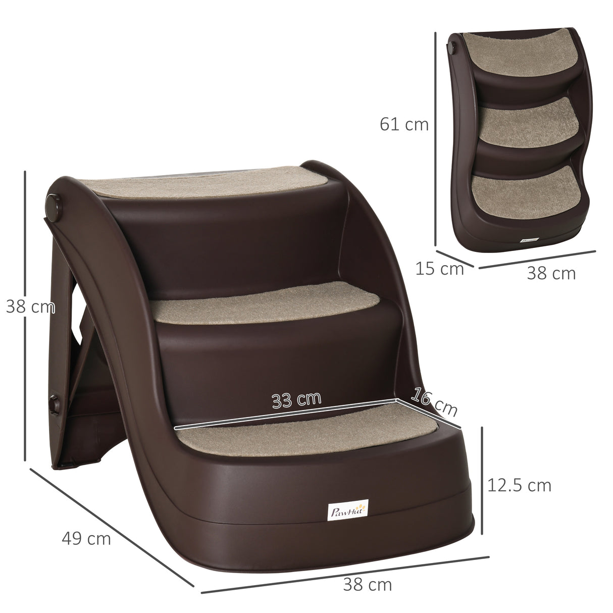 easycomfort easycomfort scaletta per cani pieghevole con 3 gradini antiscivolo in pp 493838cm marrone