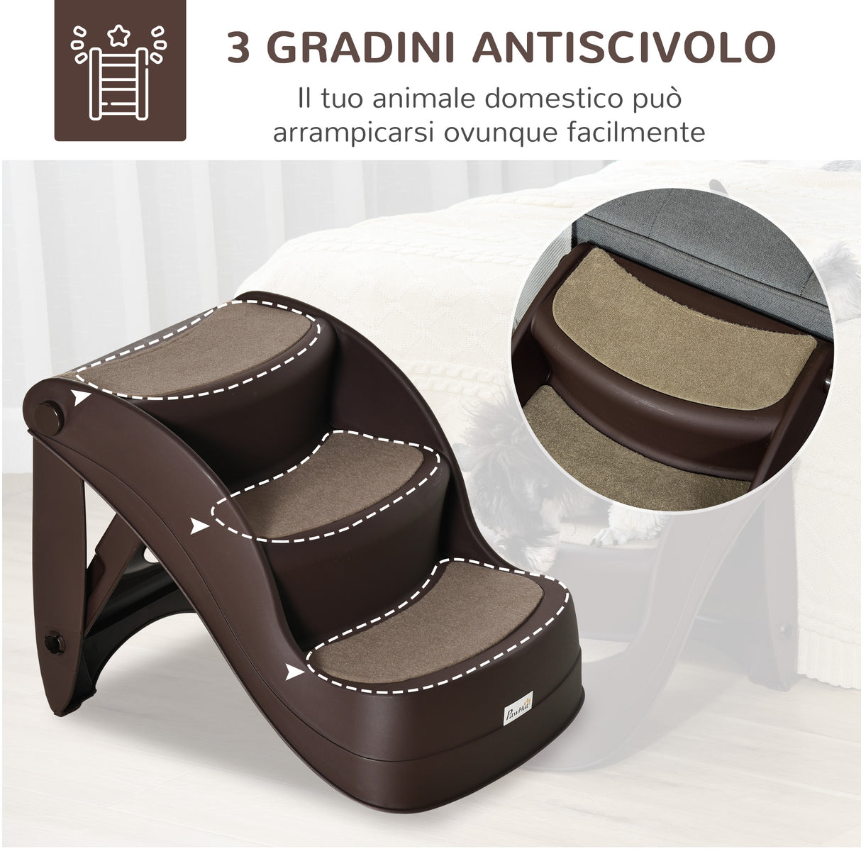 easycomfort easycomfort scaletta per cani pieghevole con 3 gradini antiscivolo in pp 493838cm marrone