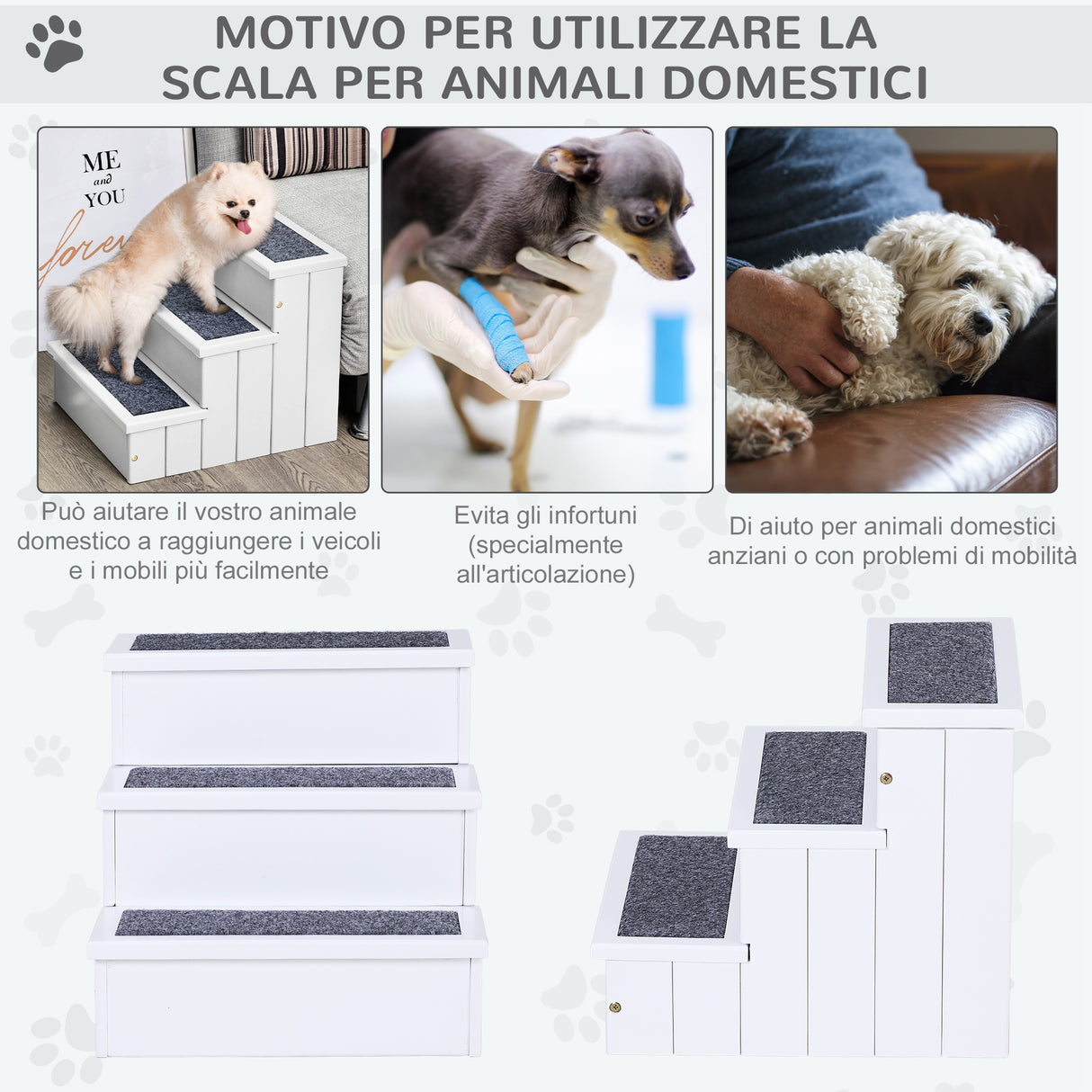 easycomfort easycomfort scaletta per cani a 3 gradini con tappeto antiscivolo e spazio interno 40 5x44 5x38cm bianco