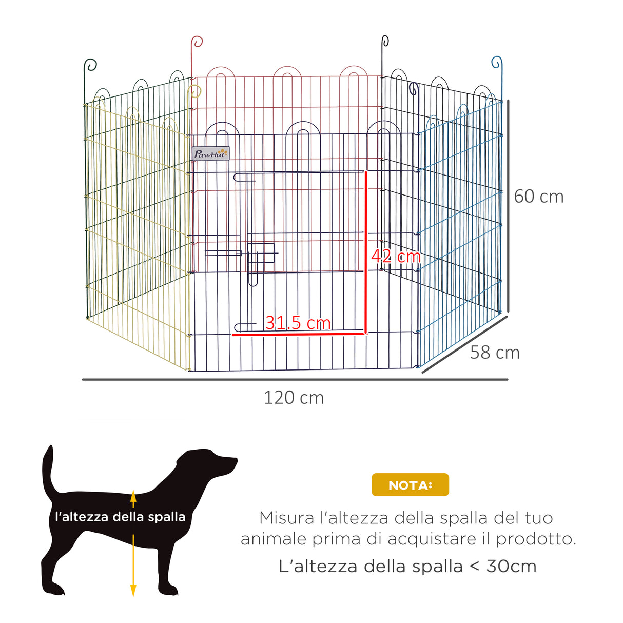 easycomfort easycomfort cancellino per cani a 6 pannelli in metallo con chiusura a scatto 120x60 cm multicolore