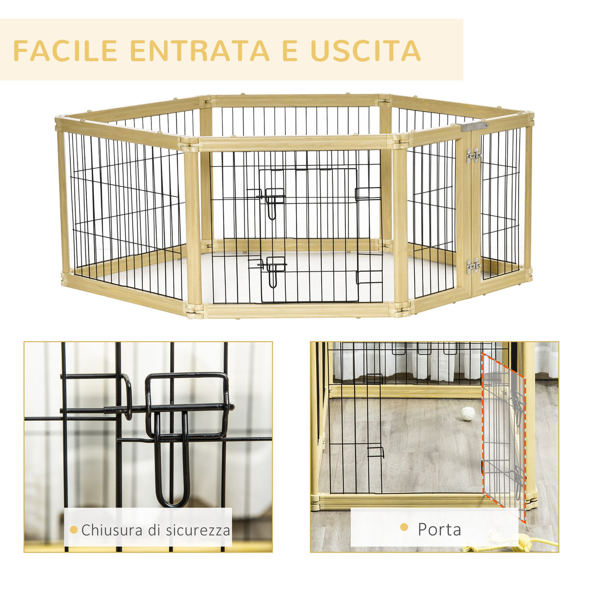 easycomfort easycomfort box per cani recinto per animali 6 pannelli con porta e doppi fermi 70x62cm