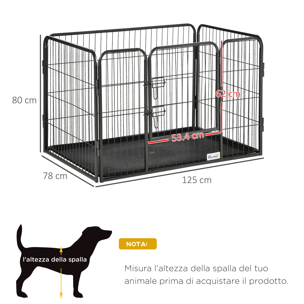 easycomfort easycomfort box per cani recinzione in metallo per animali con 4 pannelli porta con doppio blocco e vassoio sul fondo 125x78x80cm grigio