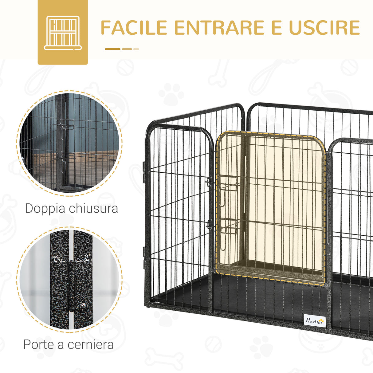 easycomfort easycomfort box per cani recinzione in metallo per animali con 4 pannelli porta con doppio blocco e vassoio sul fondo 125x78x80cm grigio
