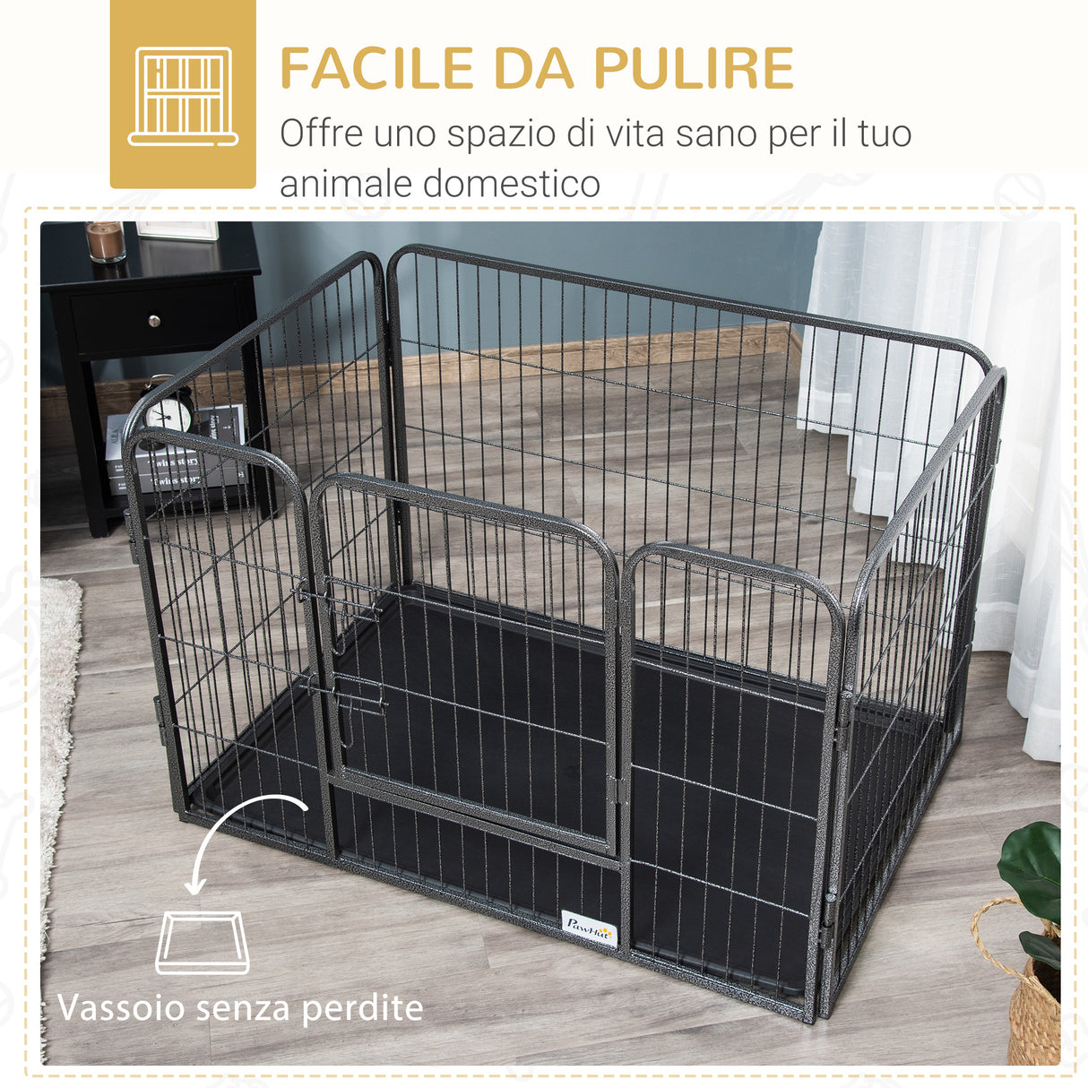 easycomfort easycomfort box per cani recinzione in metallo per animali con 4 pannelli porta con doppio blocco e vassoio sul fondo 109x74x71cm grigio
