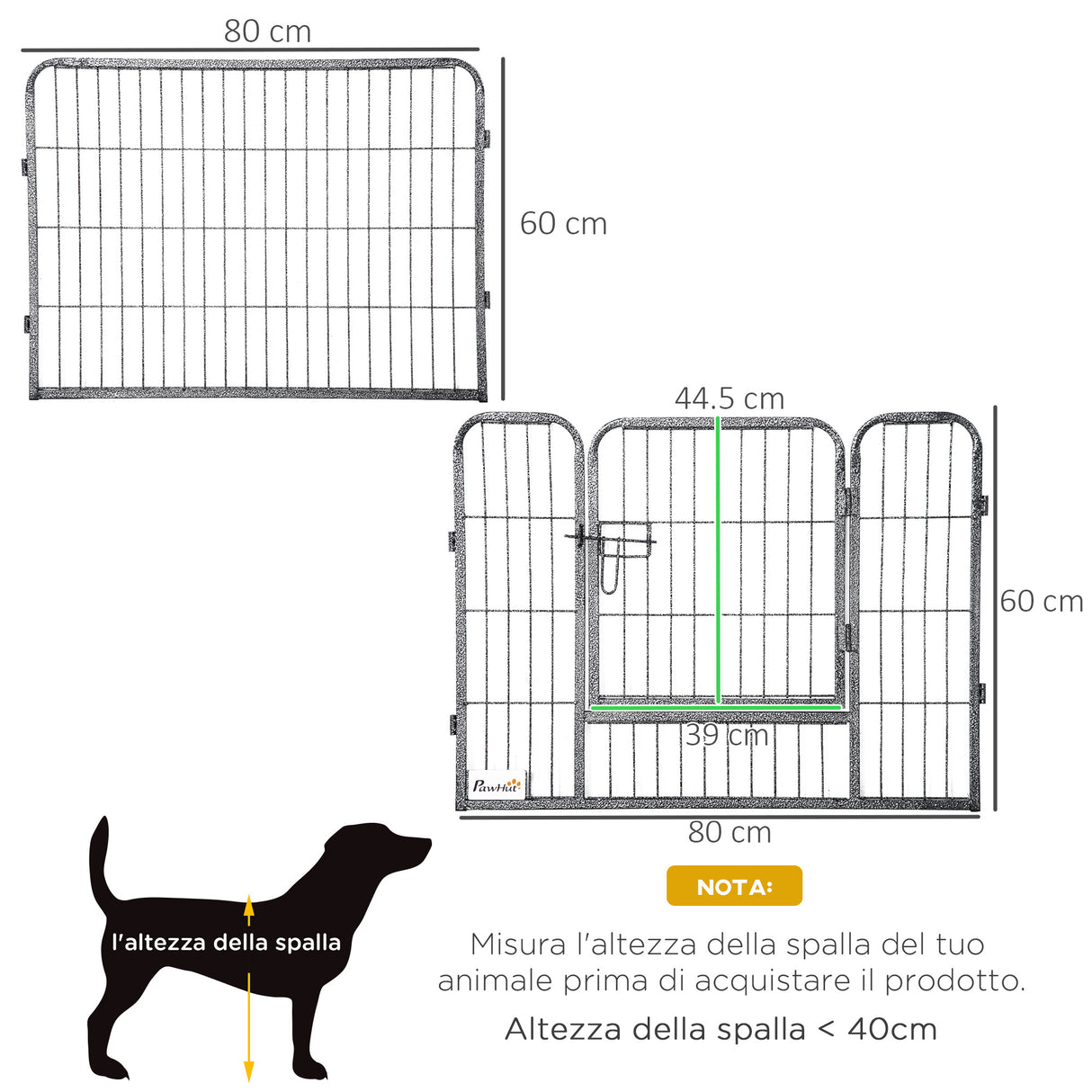 easycomfort easycomfort recinto per cani e animali domestici con 16 pannelli modulabili in acciaio e 2 ingressi 80x1.5x60cm nero