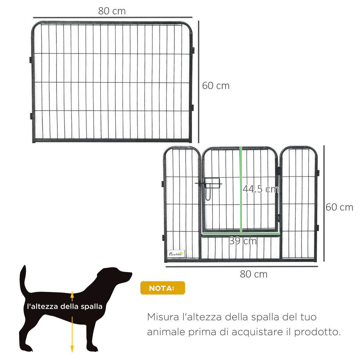 easycomfort easycomfort recinto per cani e animali domestici con 12 pannelli modulabili in acciaio e 2 ingressi 80x1.5x60cm nero