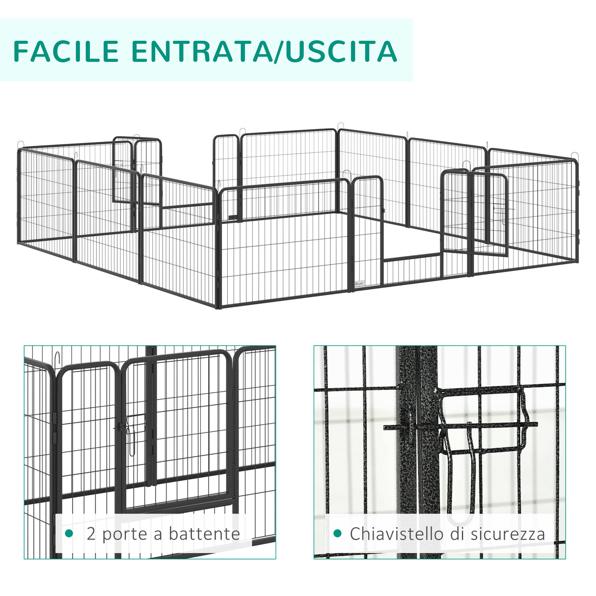 easycomfort easycomfort recinto per cani e animali domestici con 12 pannelli modulabili in acciaio e 2 ingressi 80x1.5x60cm nero