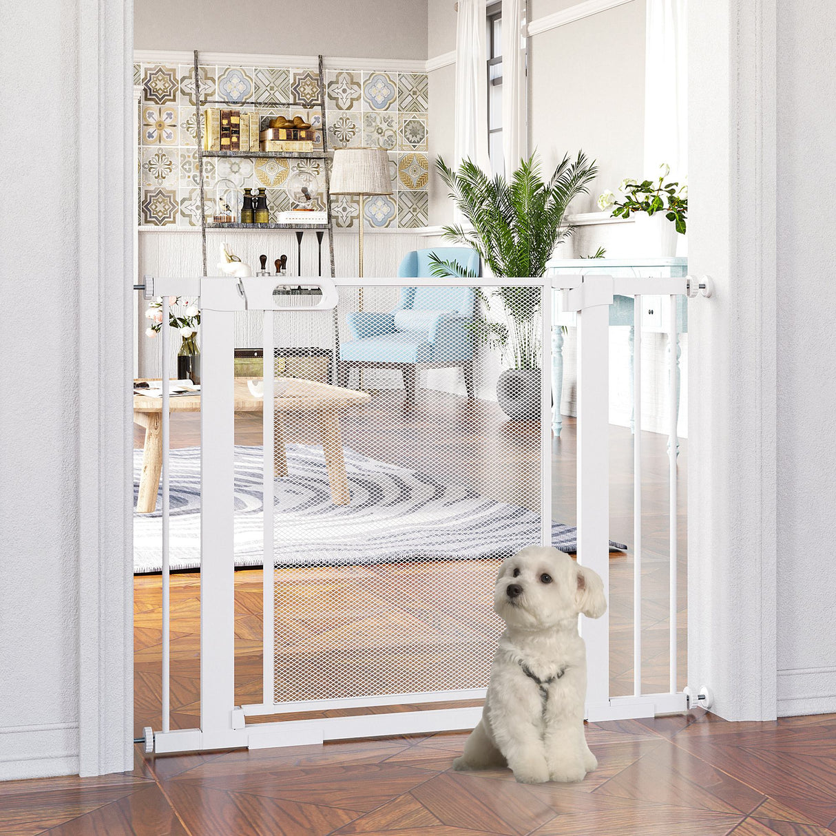 easycomfort easycomfort cancellino per cani estensibile a pressione con chiusura automatica per spazi da 75 103cm bianco