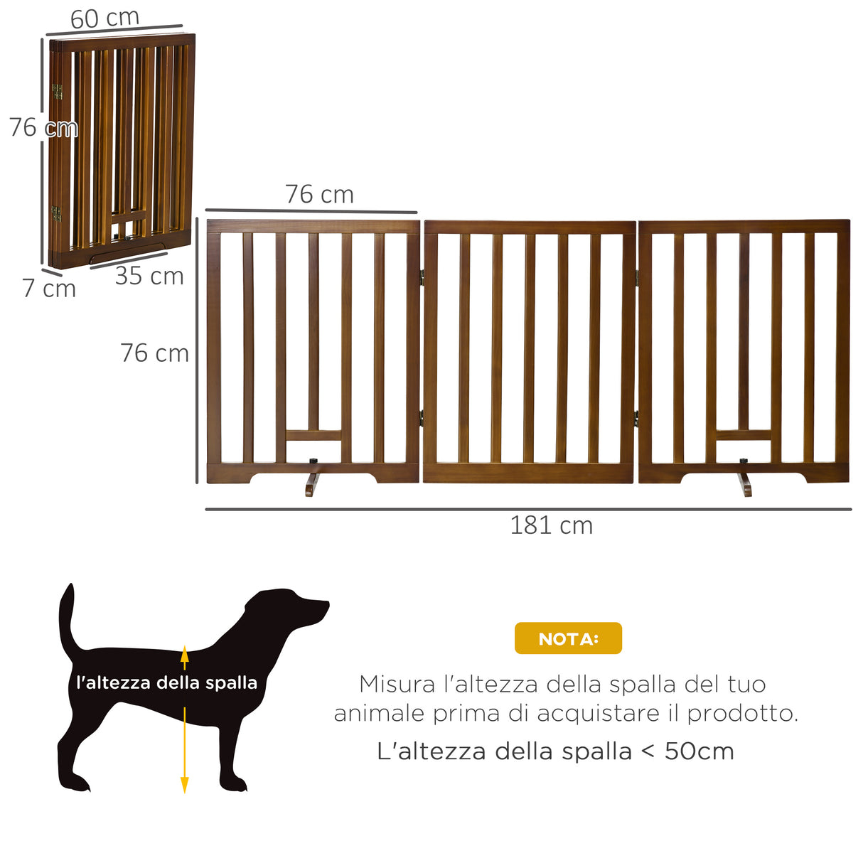 easycomfort easycomfort cancellino per cani pieghevole a 3 pannelli con piedini antiscivolo per corridoi scale e stanze in legno di pino 181x35x76 cm marrone scuro