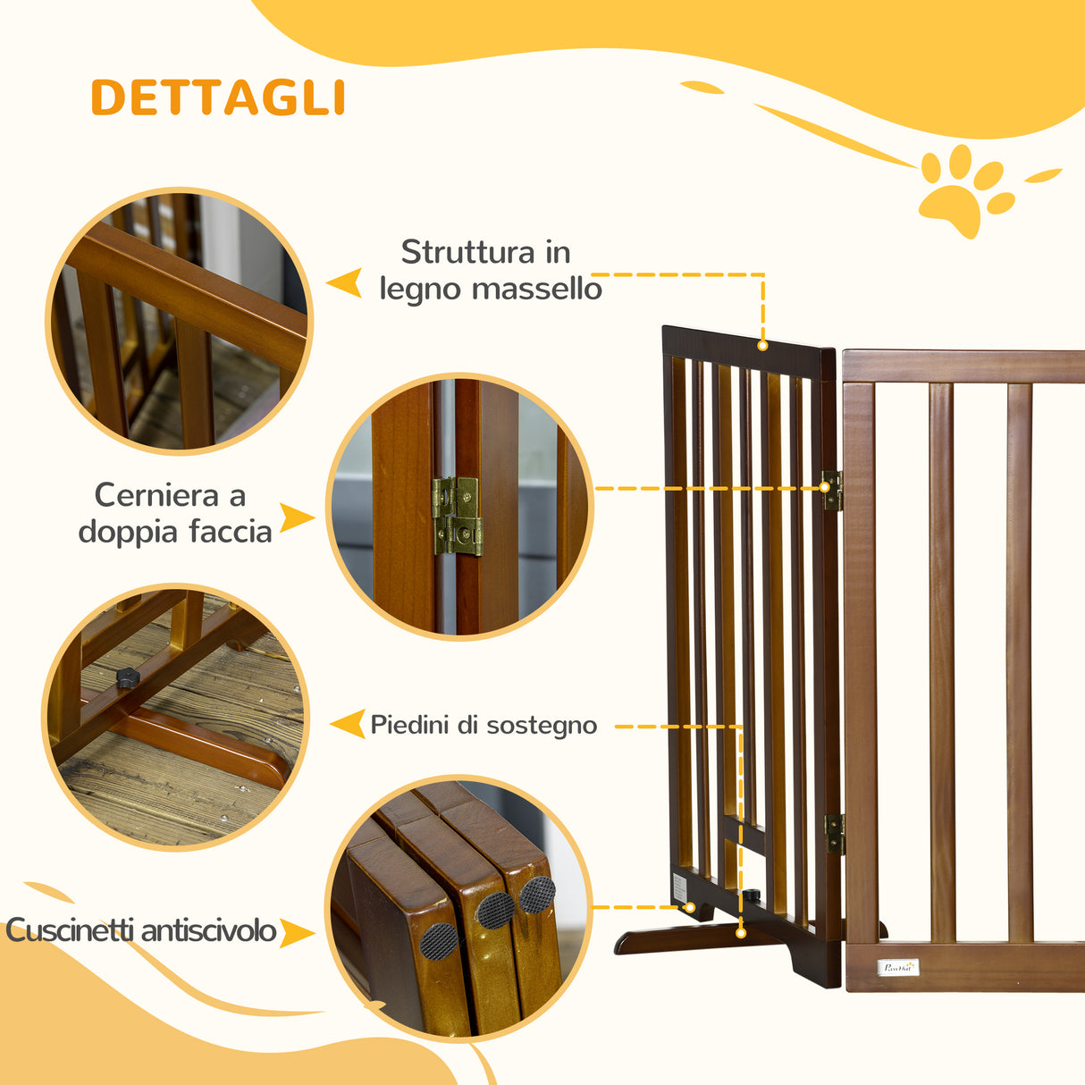 easycomfort easycomfort cancellino per cani pieghevole a 3 pannelli con piedini antiscivolo per corridoi scale e stanze in legno di pino 181x35x76 cm marrone scuro