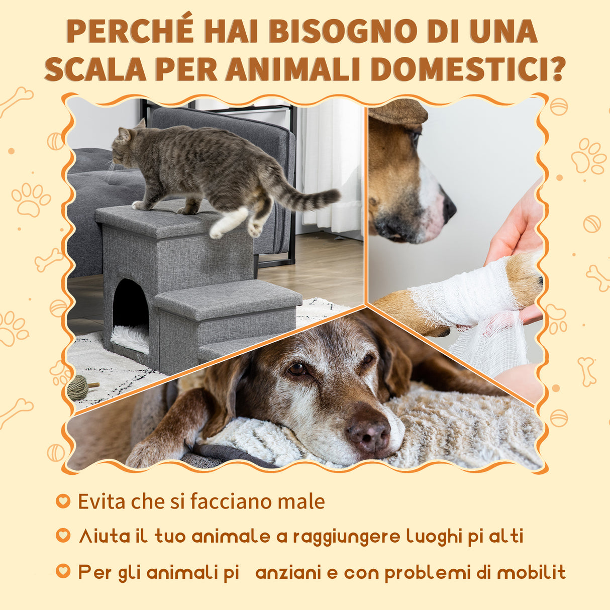 easycomfort easycomfort scaletta per cani e gatti 10kg max a 3 gradini con casetta per cani e spazio portaoggetti 73 5x33x40 5 cm grigio