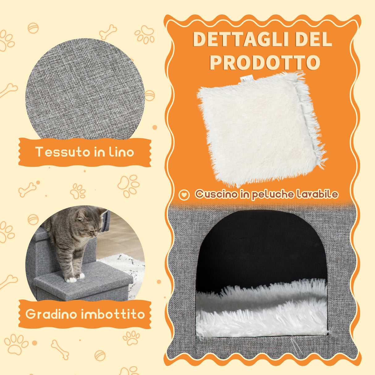 easycomfort easycomfort scaletta per cani e gatti 10kg max a 3 gradini con casetta per cani e spazio portaoggetti 73 5x33x40 5 cm grigio